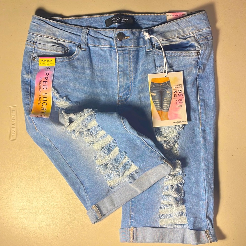 Wax Jean👖 Shorts - Wax Distressed Jean Bermuda Shorts